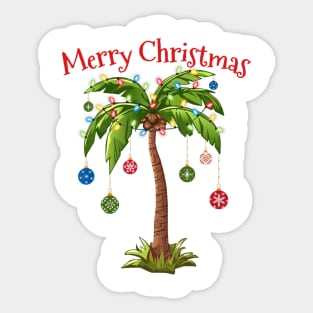 Merry Christmas Palm Tree Light Hawaiian Tropical Christmas Sticker